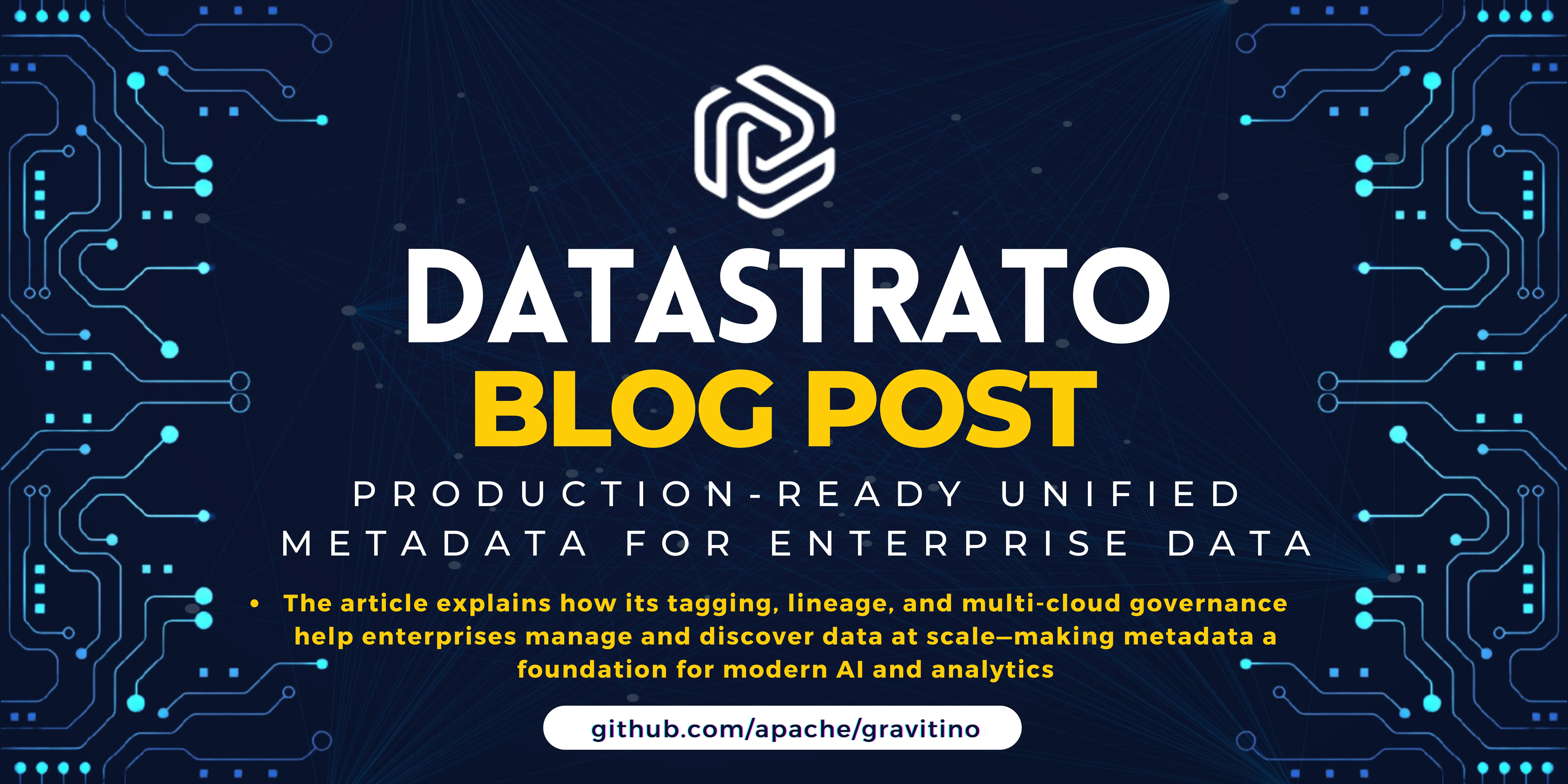 Banner for blog post with title "Apache Gravitino: Production-Ready Unified Metadata for Enterprise Data"